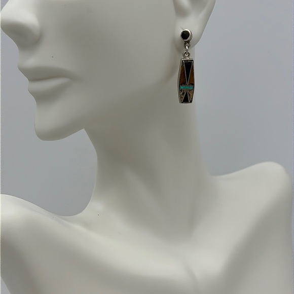 Sterling Silver Earrings with Opal Stone Design - Picture 2 of 4
